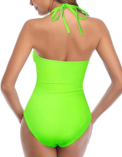 Tummy Control Retro High Waist Swimsuits-Neon Green