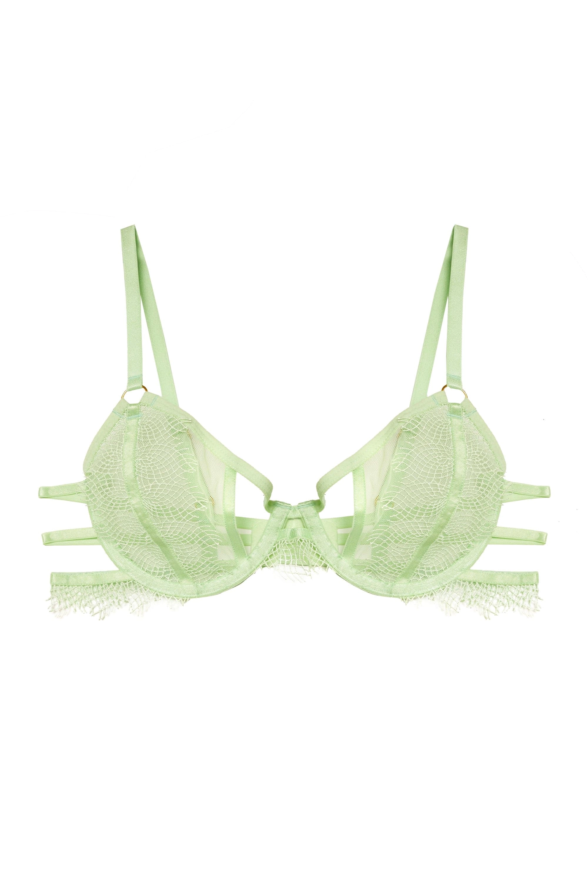Valentina Cut out Trim Mesh Bra in Green