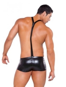 WET LOOK SUSPENDER SHORTS-ONE SIZE-BLACK