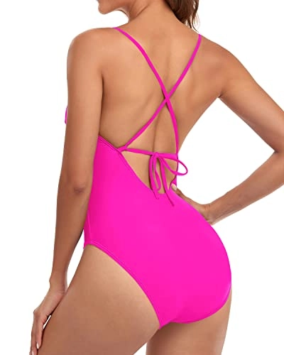 Women's High-Cut Wrap Bodysuit Sexy One Piece Swimsuits-Neon Pink